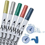 5 stylos-pinceaux 1 pointe calligraphie et pointe pinceau - couleurs métalliques