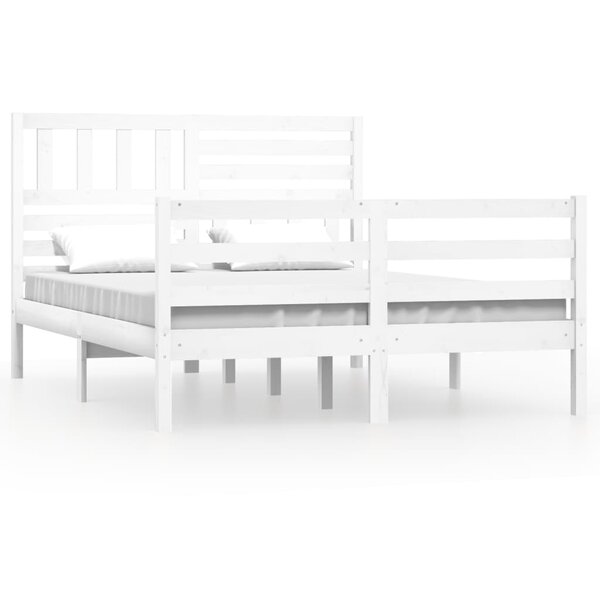 vidaXL Cadre de lit Blanc 150x200 cm Très grand Bois massif