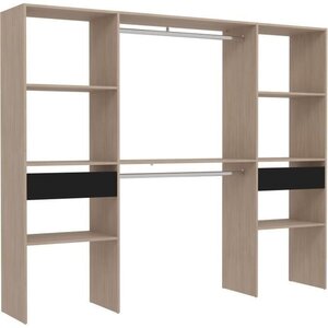 Kit dressing ARTIC EKIPA - mélaminé chêne jackson et noir - 2 penderies + 2 tiroirs- 220 x 40 x 180 cm