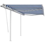 vidaXL Auvent manuel rétractable avec poteaux 3 5x2 5 m Bleu et blanc