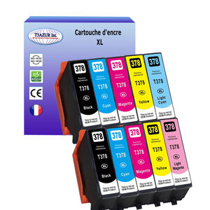 T3AZUR- 10x Cartouches Compatible avec Epson 37XL 37 XL remplace Epson Expression Photo XP-15000 HD XP-8500 XP-8505 XP-8600 XP-8605
