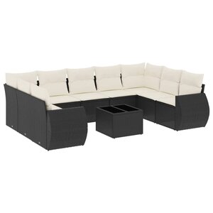 vidaXL Salon de jardin 10 Pièces avec coussins noir résine tressée