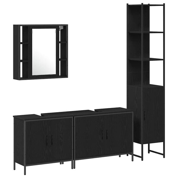 vidaXL Ensemble de mobilier de salle de bain avec étagère 4 Pièces Noir