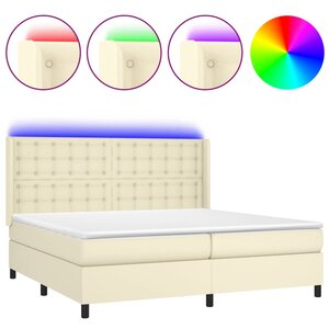 vidaXL Sommier à lattes de lit matelas LED Crème 200x200 cm Similicuir