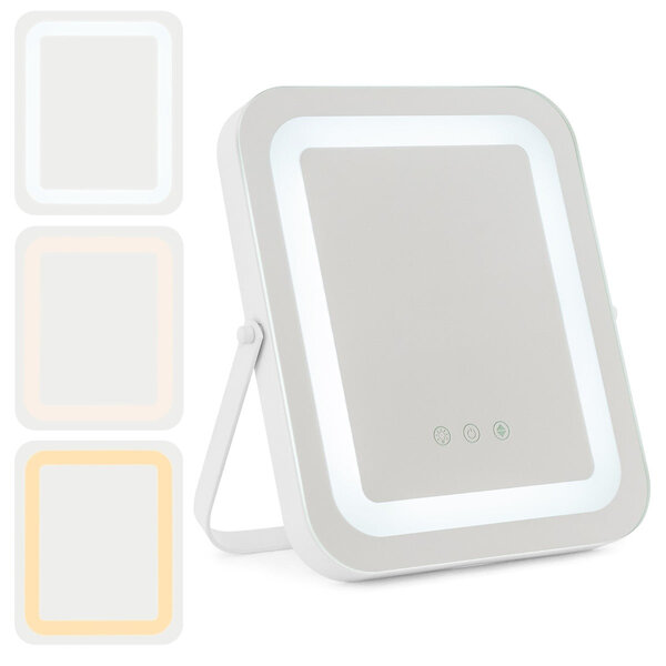 Miroir maquillage carré 25x30cm lumière led réglable écran tactile rotation à 360° fonction mémoire support en métal 20_0005048