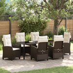 vidaXL Ensemble de Salle à Manger de Jardin de 7 Pièces avec Coussins Marron Poly Rotin