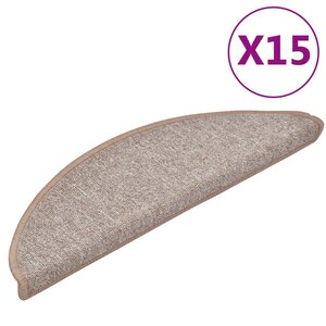 vidaXL Tapis d'escalier 15 pièces 56 x 17 x 3 cm Marron clair Demi-rond