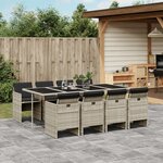 vidaXL Ensemble à manger de jardin et coussins 9 Pièces gris clair rotin