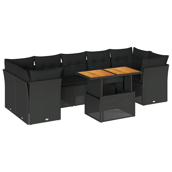 vidaXL Salon de jardin 8 Pièces avec coussins noir résine tressée