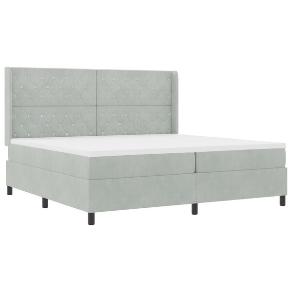 lit box spring vidaXL avec matelas et lumière LED gris clair 200x200 cm en velours