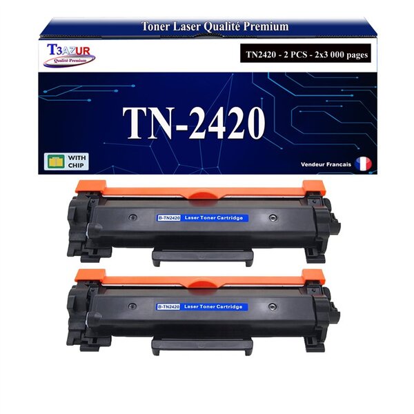 T3AZUR - 2x Toners compatibles avec Brother TN2420  TN2410 pour Brother DCP-L2510D  DCP-L2512D  DCP-L2530DW  DCP-L2537DW  DCP-L2550DN - 3 000 pages