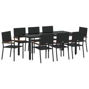 vidaXL Ensemble de salle à manger pour jardin 9 Pièces Noir polyrotin