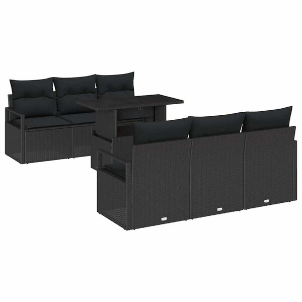 vidaXL Ensemble de canapé de jardin avec coussin 7 Pièces Noir Poly rotin