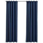 vidaXL Rideaux occultants aspect lin avec crochets 2Pièces Bleu 140x225cm