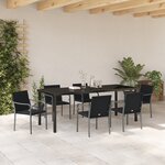 Ensemble de jardin 7 pièces avec coussins en rattan noir