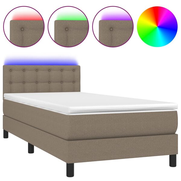 vidaXL Sommier à lattes de lit avec matelas LED Taupe 90x190 cm Tissu
