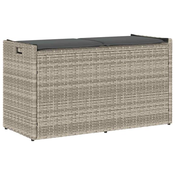 vidaXL Banc de rangement extérieur coussin gris clair 100 cm polyrotin