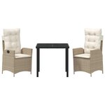 vidaXL Ensemble de salle à manger pour jardin 3 Pièces Beige polyrotin