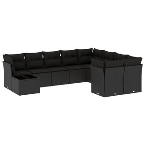 vidaXL Salon de jardin 10 Pièces avec coussins noir résine tressée
