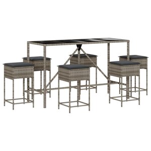 vidaXL Ensemble de bar de jardin 7 Pièces avec coussins gris poly rotin
