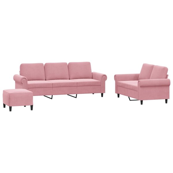 vidaXL Ensemble de canapés 3 Pièces avec coussins Rose Velours