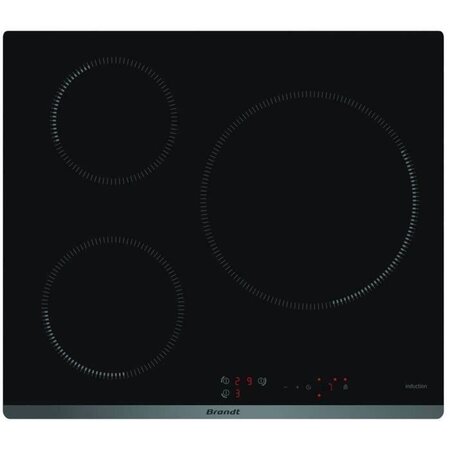 Plaque de cuisson induction BRANDT - 3 zones - 7200 W - L 58 x P 51 cm - Revêtement verre - Noir - TI118B