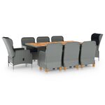 vidaXL Mobilier à dîner 9 Pièces avec coussins Résine tressée Gris clair