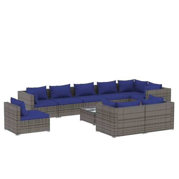 vidaXL Salon de jardin 10 Pièces avec coussins Résine tressée Gris