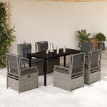 vidaXL Ensemble à manger de jardin et coussins 7 Pièces gris clair rotin