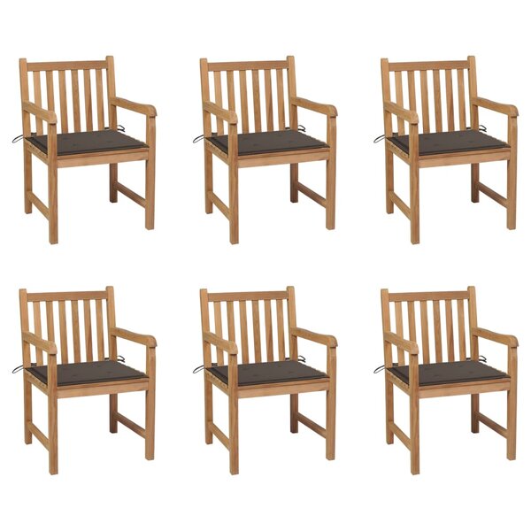vidaXL Chaises de jardin lot de 6 et coussins taupe Bois teck massif
