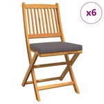 vidaXL Chaise pliante 6 Pièces Gris 49 x 57.5 x 92cm Bois d'acacia massif
