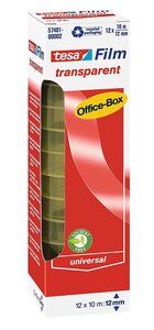 Pack de 12 Rubans adhésif transparent film 12 mm x 10 m TESA