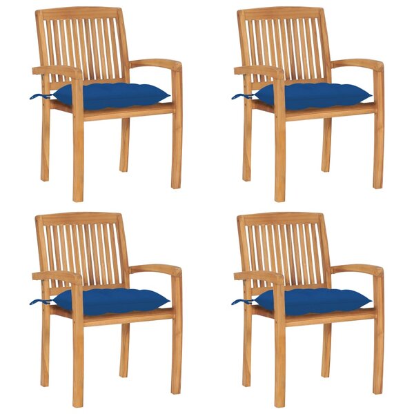 vidaXL Chaises de jardin empilables avec coussins lot de 4 Teck solide
