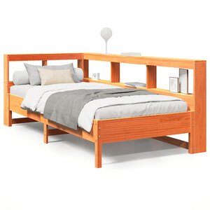 vidaXL Lit bibliothèque sans matelas cire marron 90x200 cm pin massif
