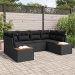 vidaXL Ensemble de canapé de jardin avec coussin 6 Pièces Noir Poly rotin