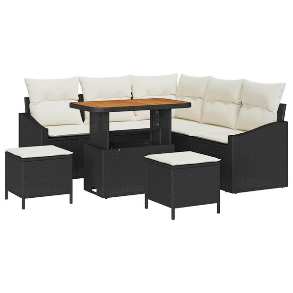 vidaXL Ensemble de canapé de jardin avec coussin 8 Pièces Noir Poly rotin