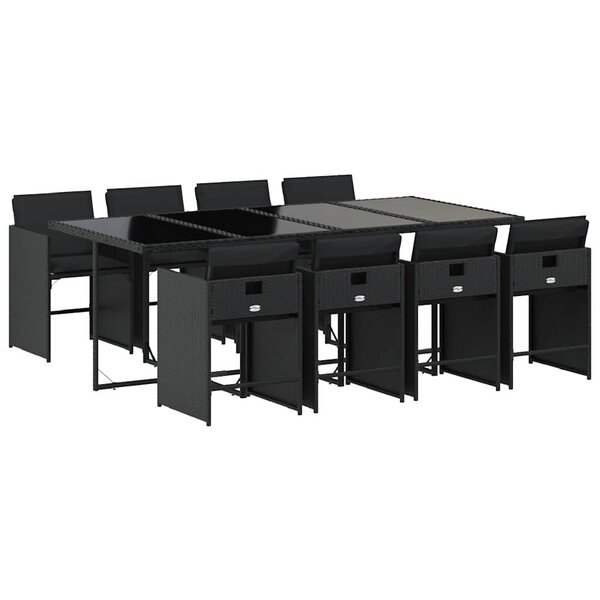 vidaXL Ensemble à manger de jardin 9Pièces coussins noir résine tressée