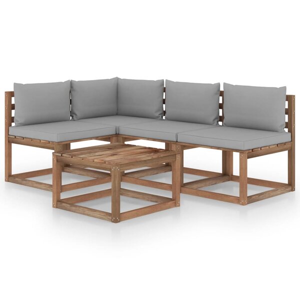 vidaXL Salon de jardin 5 Pièces avec coussins gris