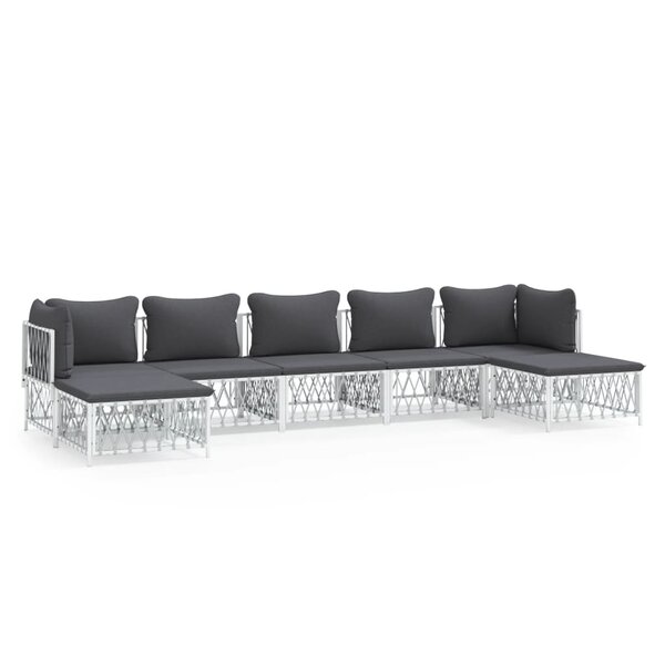 Salon de jardin meuble d'extérieur ensemble de mobilier 7 pièces avec coussins blanc acier 02_0017074