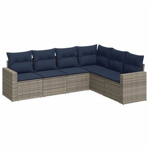 vidaXL Salon de jardin 6 Pièces avec coussins gris résine tressée