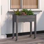 vidaXL Jardinière sur roues avec doublure gris 71x37x80 cm bois sapin