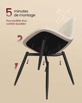 Chaises de salle à manger lot de 4 support métallique pieds réglables nettoyage facile chaises de cuisine tissu chenille PU texturé blanc 12_0004983