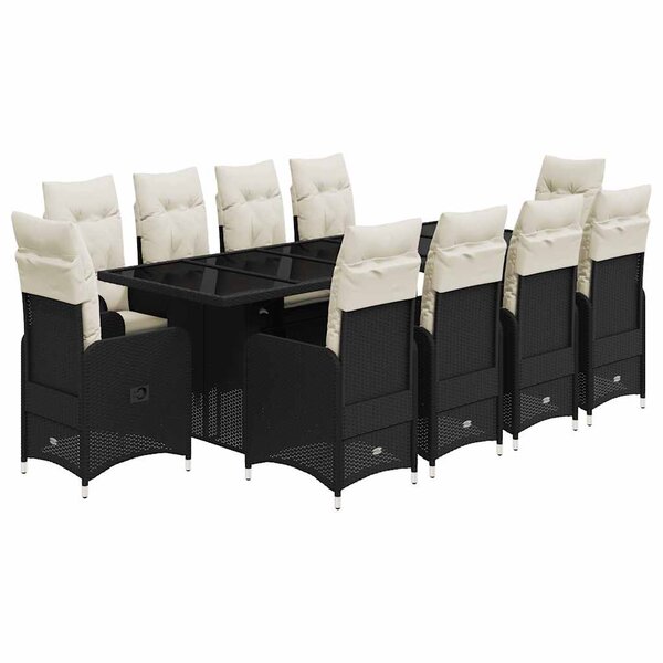 vidaXL Ensemble de bistro de jardin 11 Pièces coussins noir poly rotin