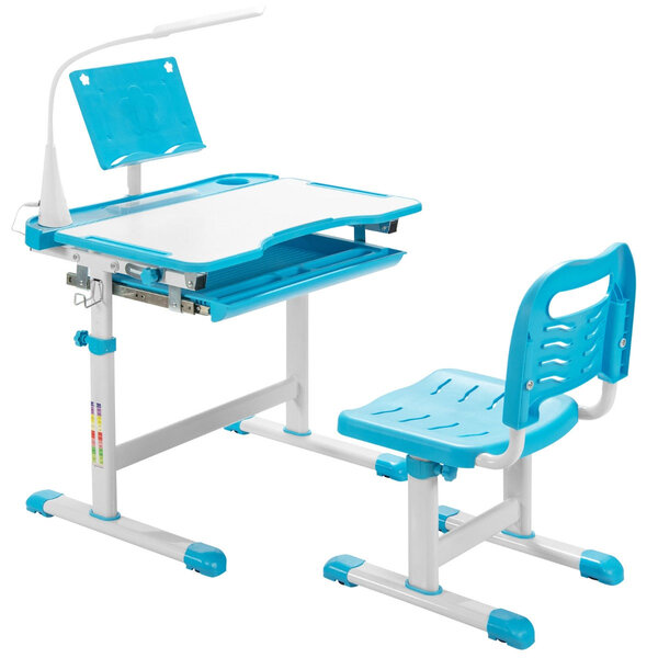 Lot de bureau et chaise pour enfants 71 x 38 x 79 cm réglable avec lampe led design en MDF bleu 20_0011746