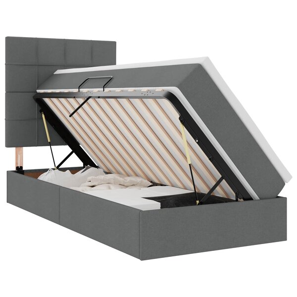 vidaXL Lit de rangement LED avec matelas Gris foncé 100 x 200 cm Tissu