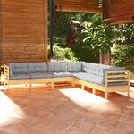 vidaXL Salon de jardin 7 Pièces avec coussins gris bois de pin massif