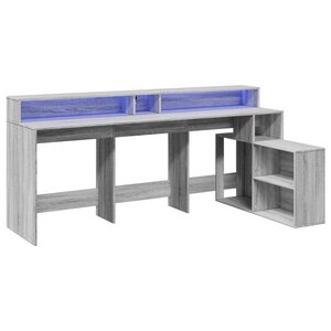 Bureau table poste de travail meuble d'ordinateur informatique étude et lumières LED sonoma 200 x 104 x 91 cm bois ingénierie gris 02_0023810