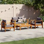 vidaXL Salon de jardin avec coussins 4 Pièces bois d'acacia massif