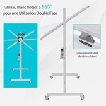 Tableau blanc magnétique double face sur pied réversible à 360° 120 x 90 cm avec roulettes et structure en aluminium 20_0009467