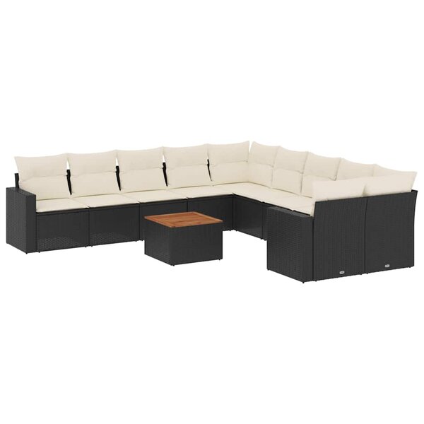 vidaXL Salon de jardin 11 Pièces avec coussins noir résine tressée